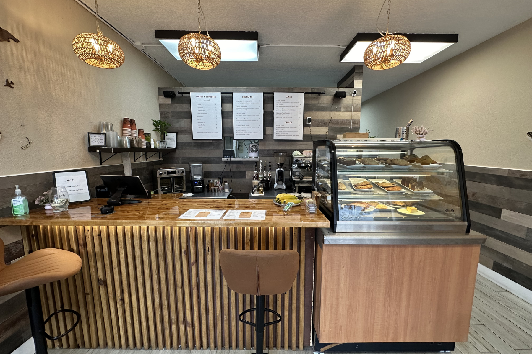 The counter inside Cafe Sol